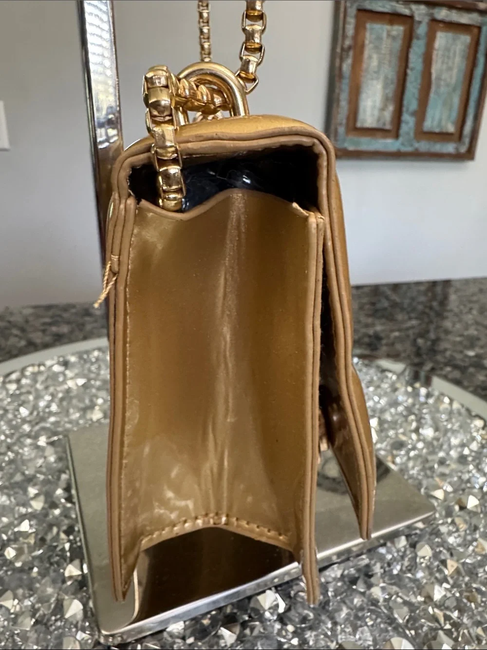 Metallic Gold Quilted shoulder clutch Bag with Chain Strap NWT